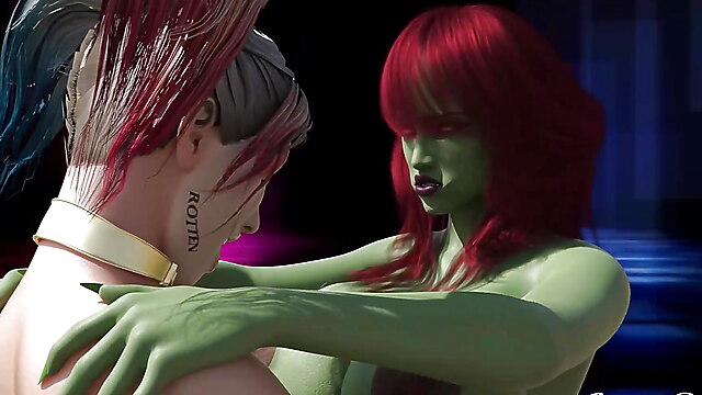 Lesbian strapon animation, animation strap on, superhero femdom, harley quinn femdom, 3d femdom strapon