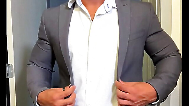 Cuban masturbation, cuban big dick, latino jerking off, business suit, monster solo