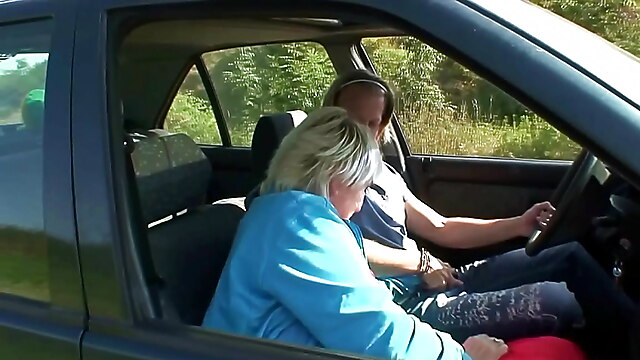 Granny hitchhiker, mature roadside, granny and old girl, reality outside, blondes doggy outdoor