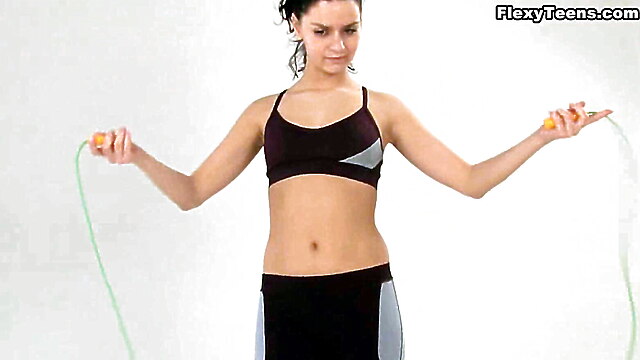 Gym session, sports yoga pants, panties camera, surprised naked, brunette gymnast