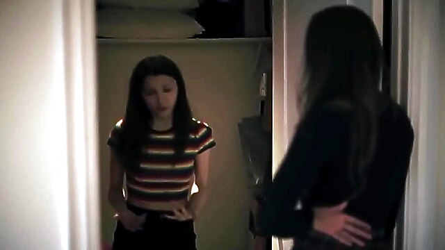 Lesbians and reluctant, petite little hairy girl, lesbian girlfriend cheat, brunette first time cheating, sister little pussy