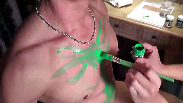 Muscle nipples play, asian body painting, asian worship, asian many, hot sucking body