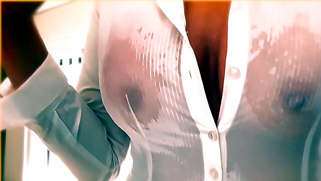 Tits braless, wet shirt nipples, white shirts, office my wife, see braless