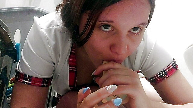 Dildo and cock in her pussy, french wife dildo, girl sucking girl pussy, miniskirt plug, dildo wife pleasure