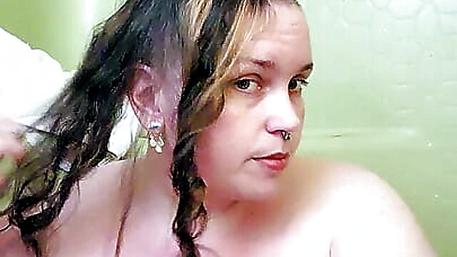 Washing in tube mom, shower lather, long nipple tit massage tube, ssbbw belly, underarm hair